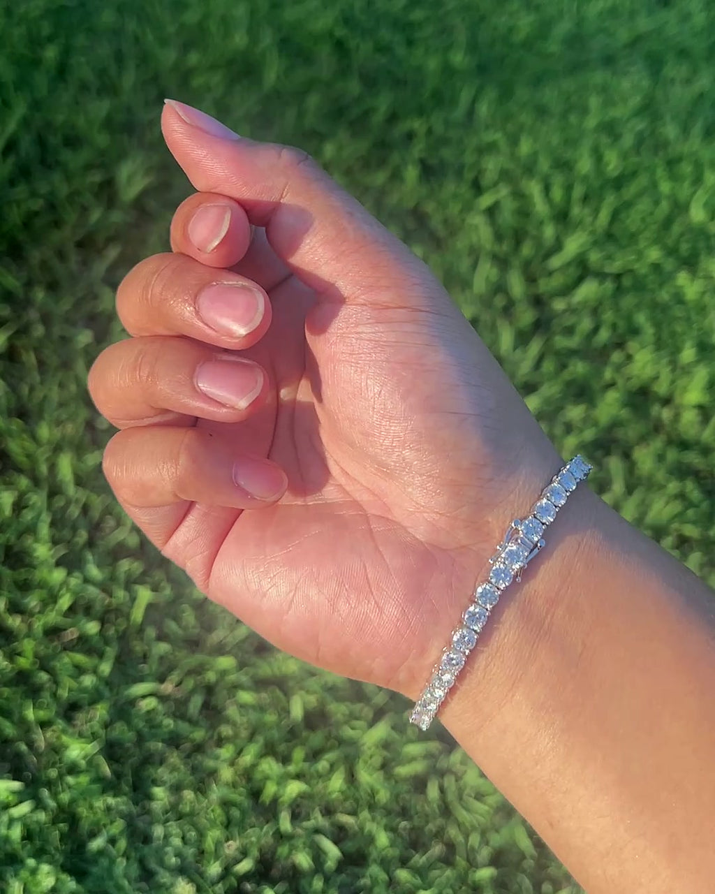 5mm moissanite tennis bracelet worn outdoors