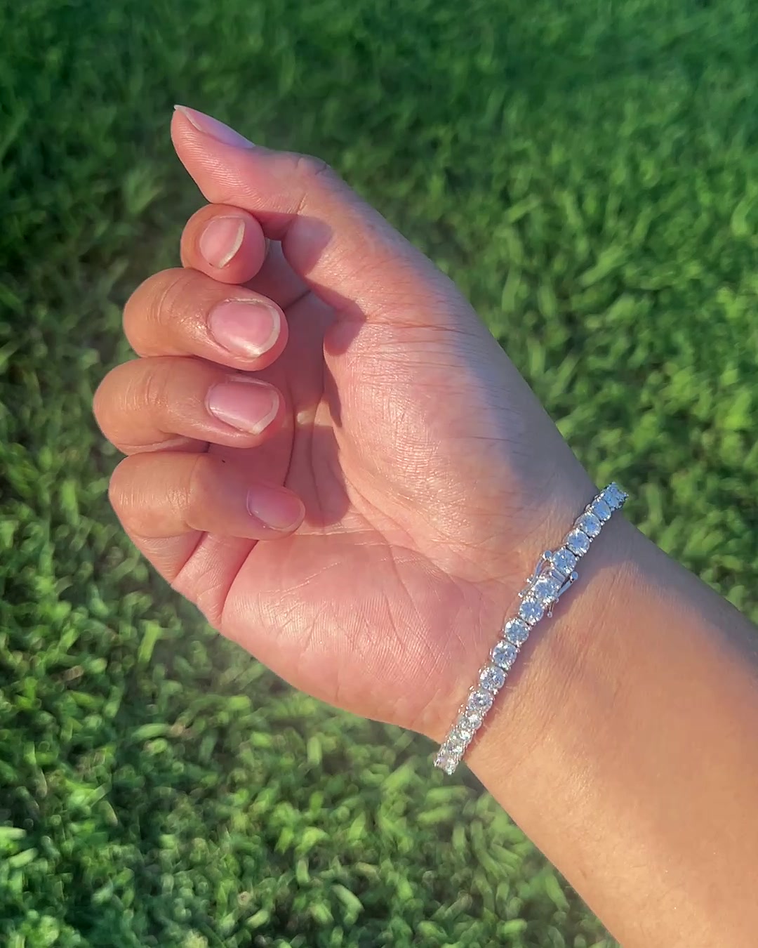 5mm moissanite tennis bracelet worn outdoors